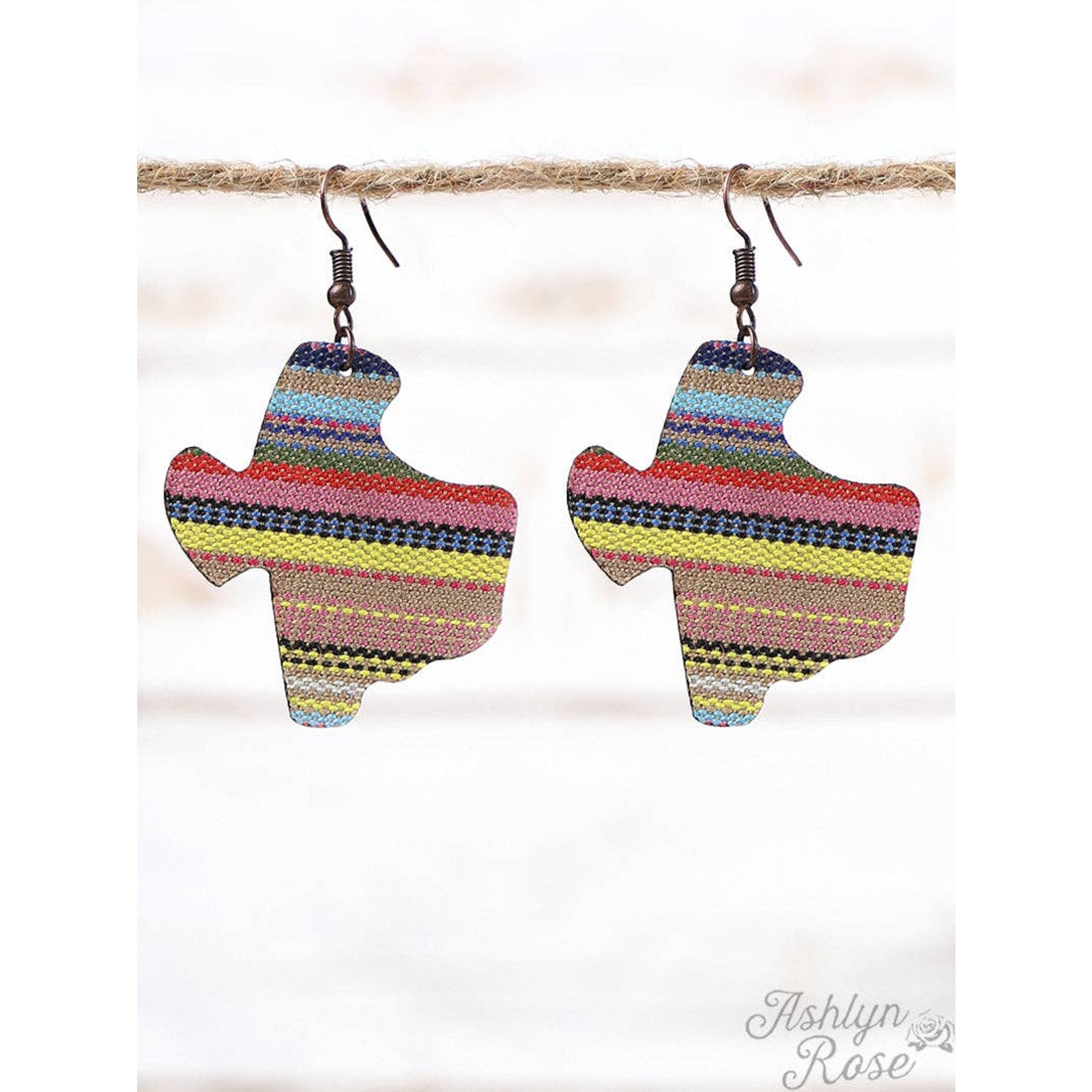 Yellow Pink Blue Serape Texas Western Woven Dangle Earrings